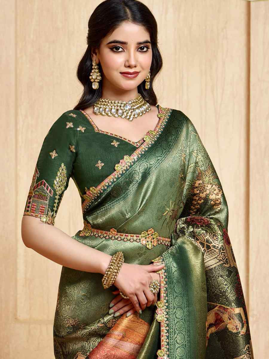 Green Silk Embroidered Festival Wedding Fancy Heavy Border Saree