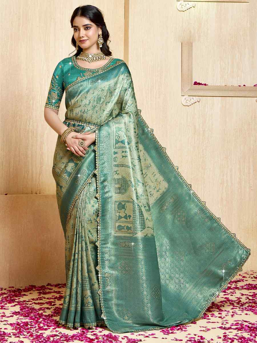 Green Silk Embroidered Festival Wedding Fancy Heavy Border Saree