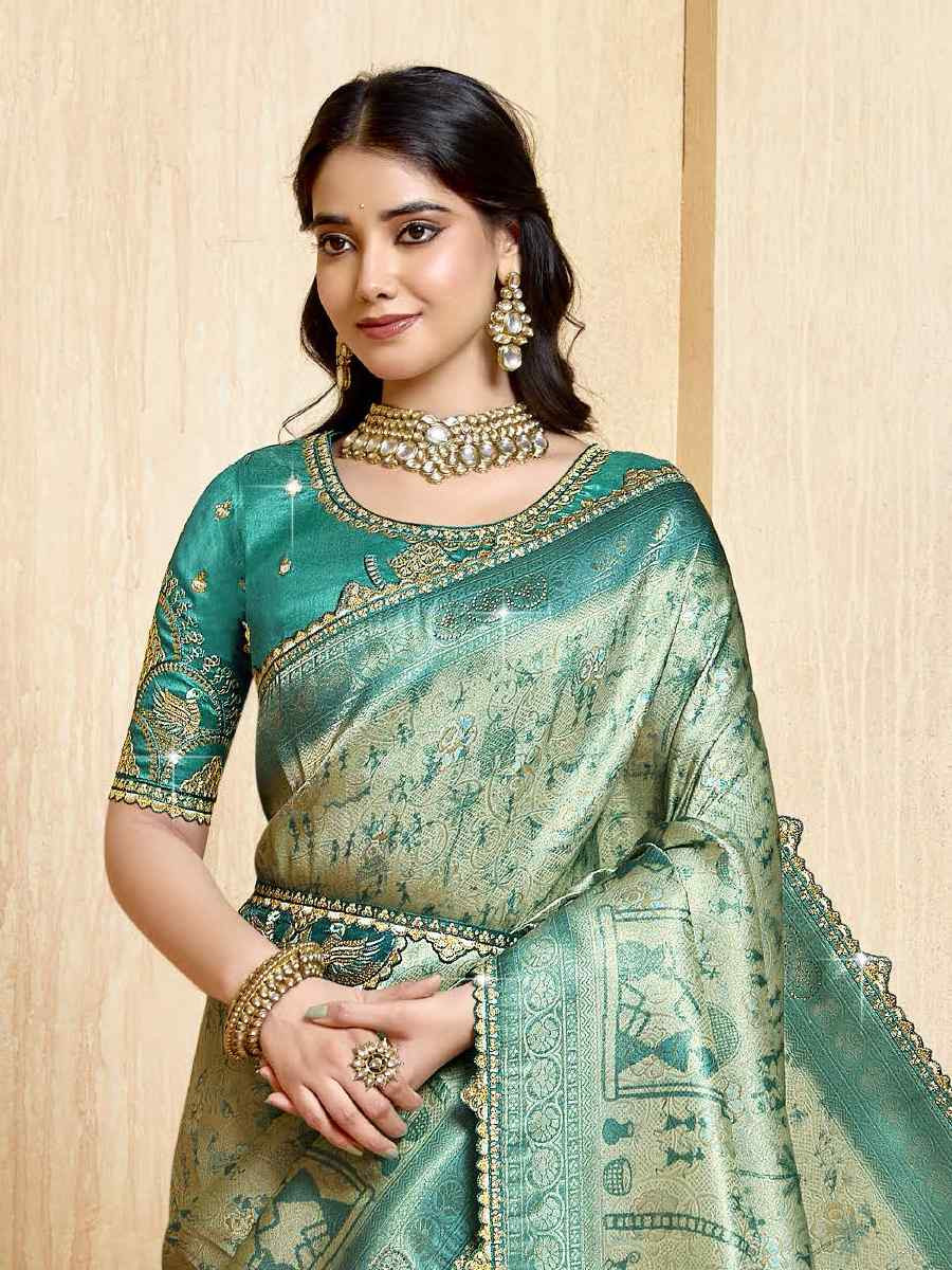 Green Silk Embroidered Festival Wedding Fancy Heavy Border Saree
