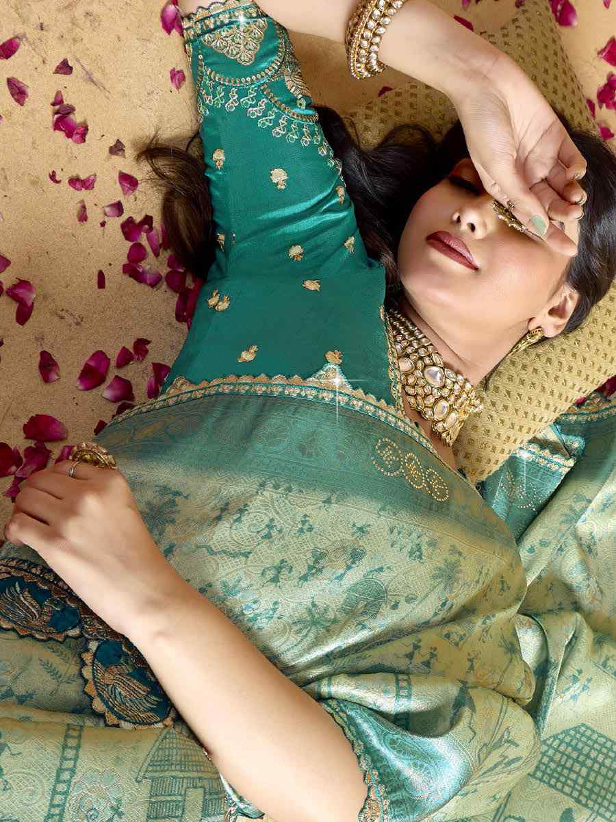 Green Silk Embroidered Festival Wedding Fancy Heavy Border Saree