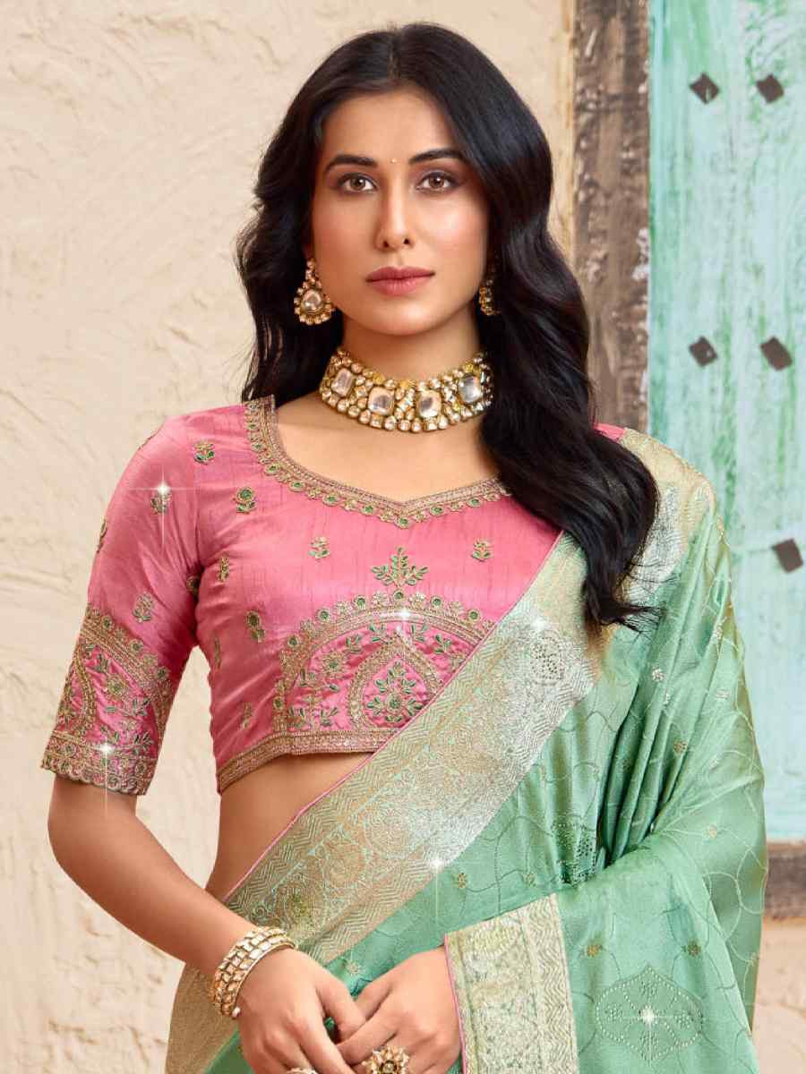 Green Silk Embroidered Festival Wedding Fancy Heavy Border Saree