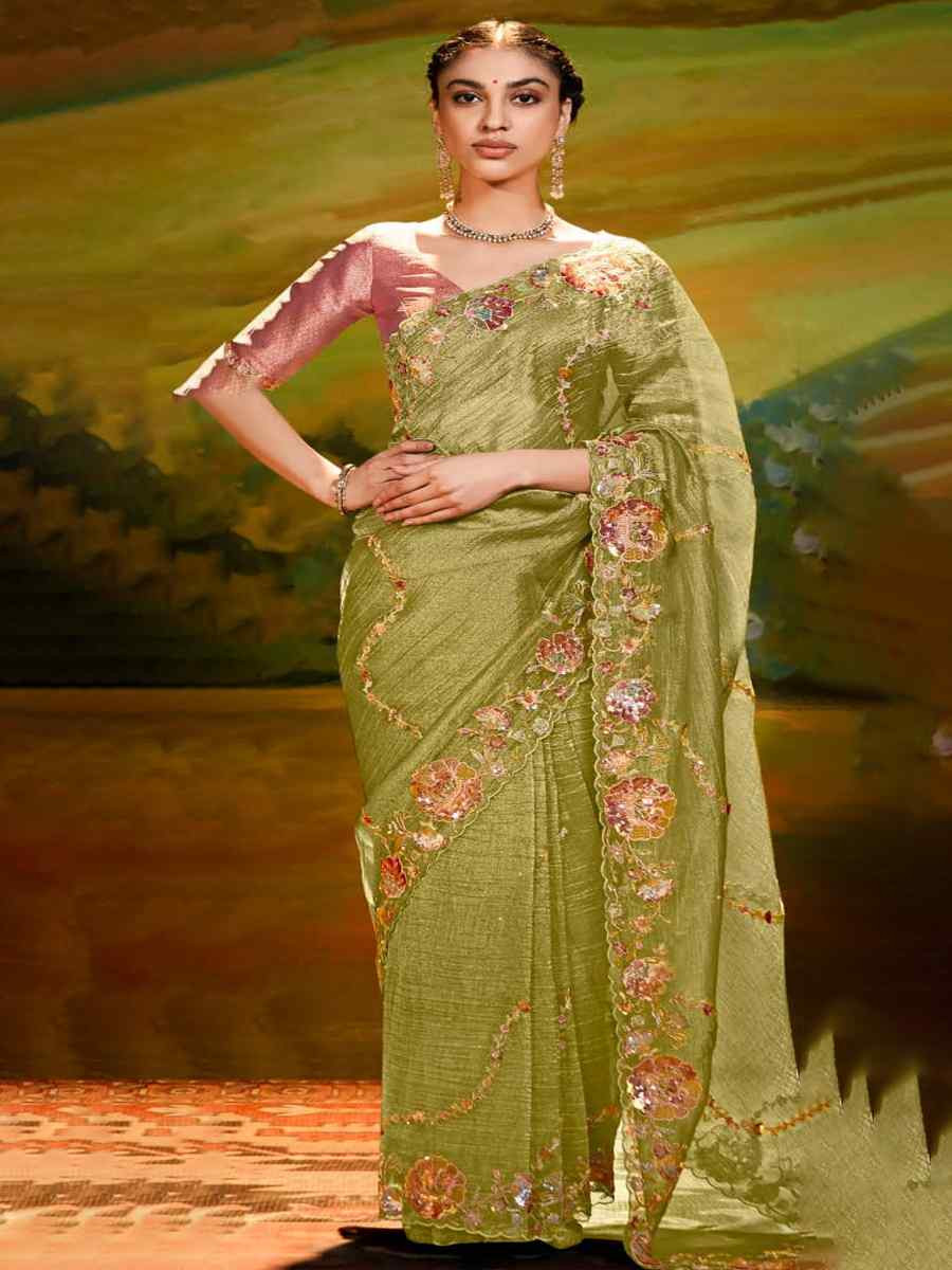 Green Silk Embroidered Festival Wedding Fancy Heavy Border Saree