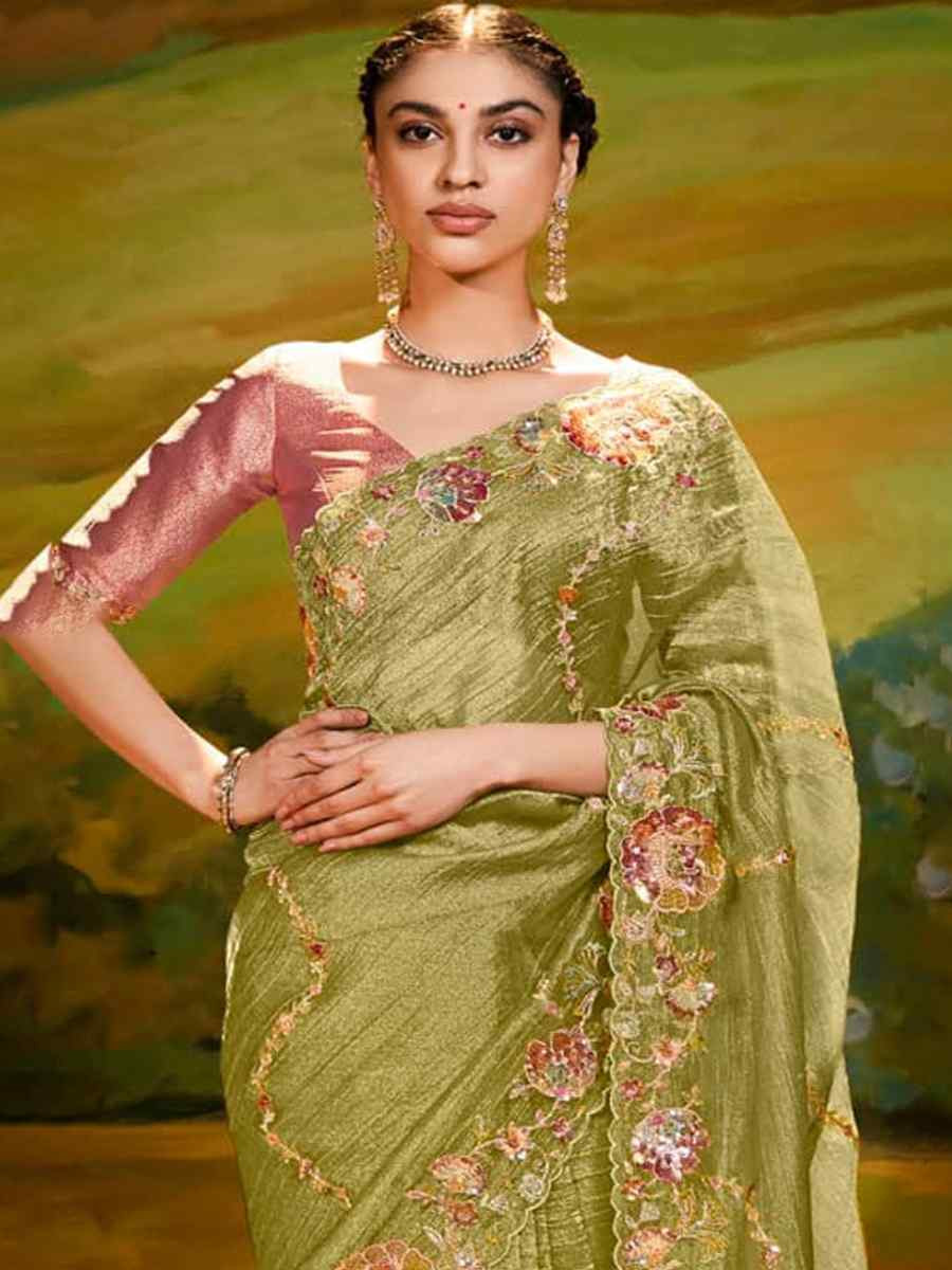 Green Silk Embroidered Festival Wedding Fancy Heavy Border Saree