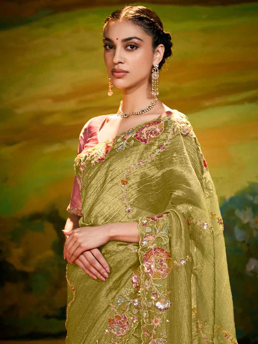 Green Silk Embroidered Festival Wedding Fancy Heavy Border Saree