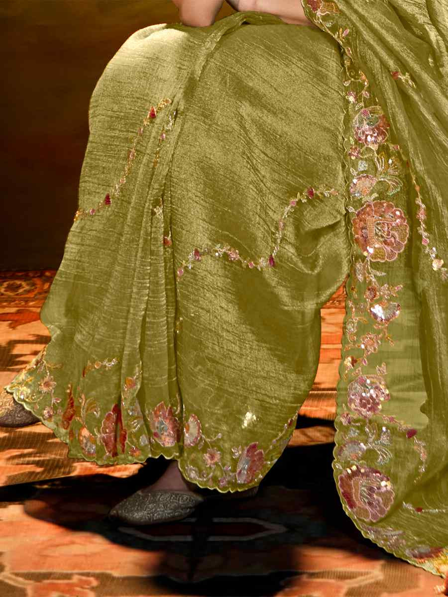Green Silk Embroidered Festival Wedding Fancy Heavy Border Saree