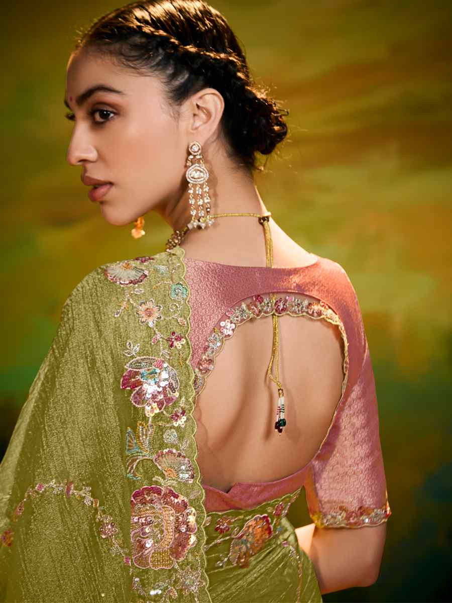 Green Silk Embroidered Festival Wedding Fancy Heavy Border Saree