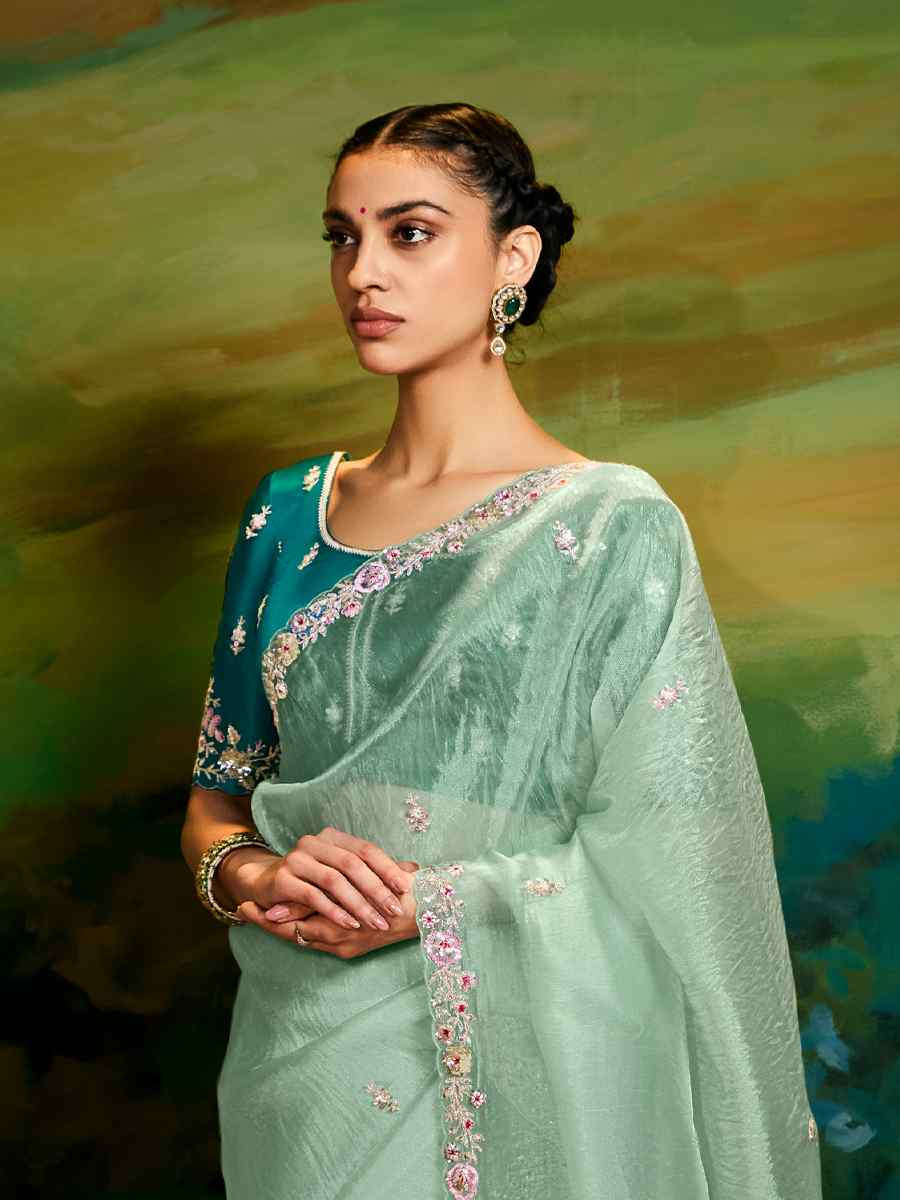 Green Silk Embroidered Festival Wedding Fancy Heavy Border Saree