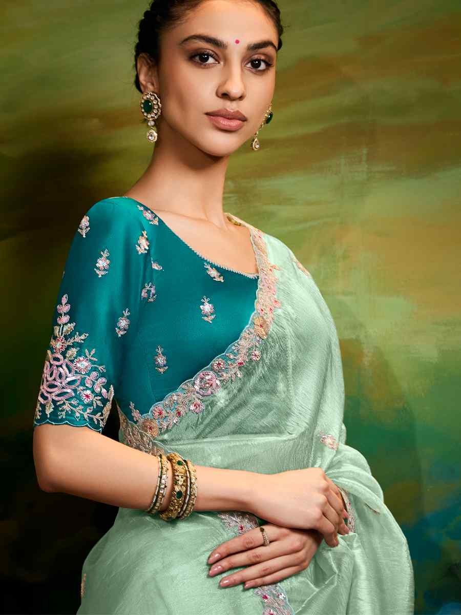 Green Silk Embroidered Festival Wedding Fancy Heavy Border Saree