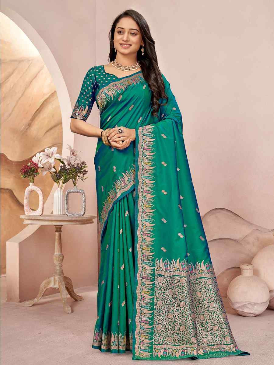 Green Silk Embroidered Festival Wedding Fancy Heavy Border Saree