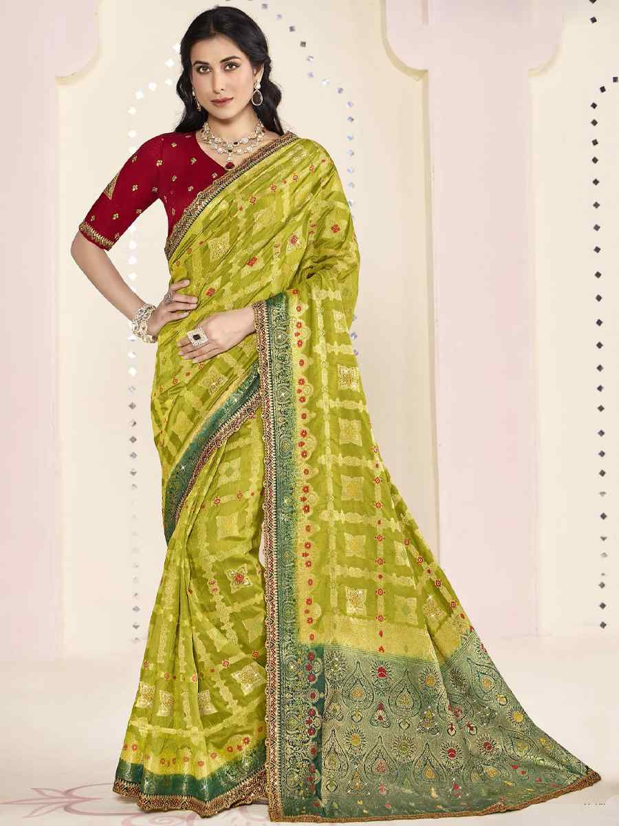 Green Silk Embroidered Festival Wedding Fancy Heavy Border Saree