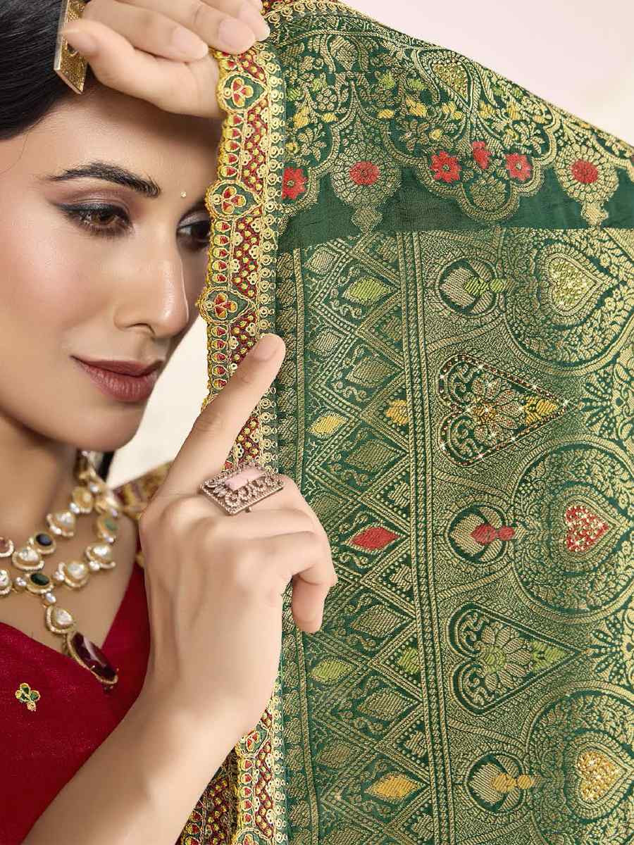 Green Silk Embroidered Festival Wedding Fancy Heavy Border Saree