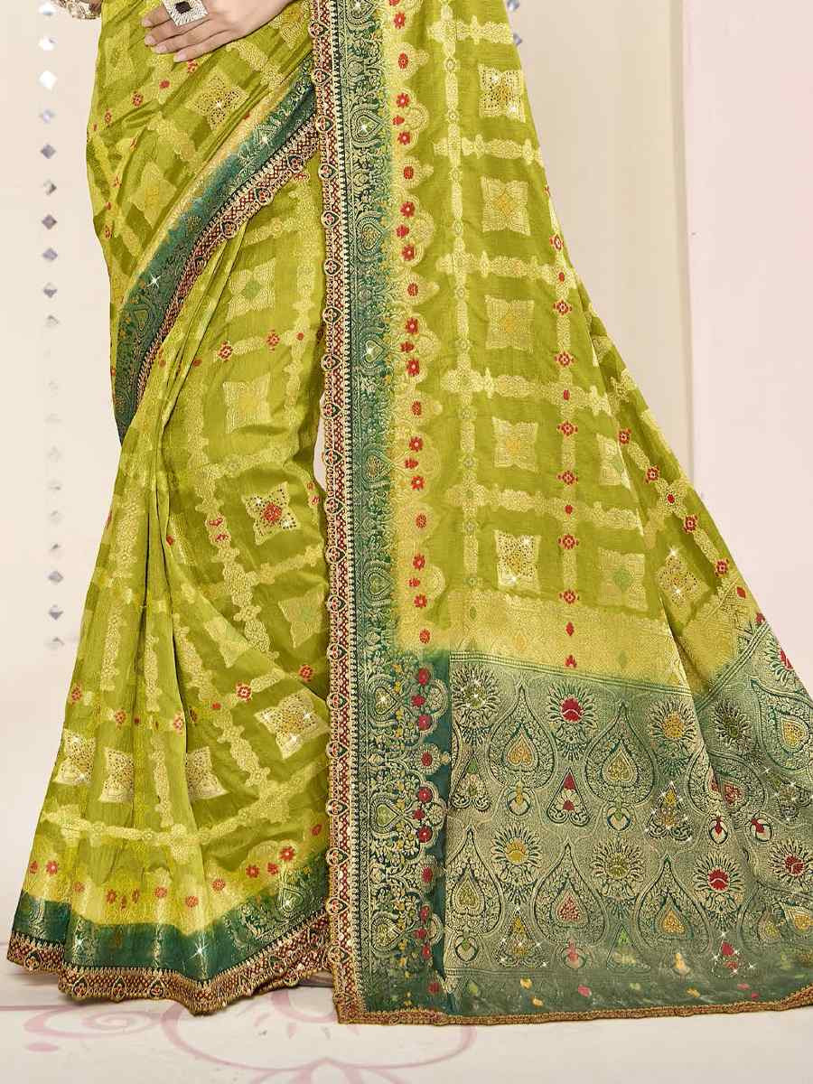 Green Silk Embroidered Festival Wedding Fancy Heavy Border Saree