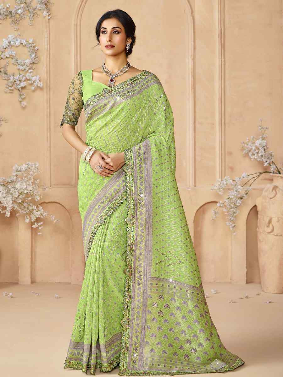 Green Silk Embroidered Festival Wedding Fancy Heavy Border Saree