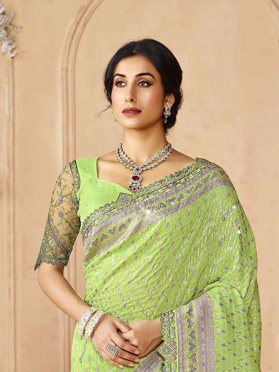 Green Silk Embroidered Festival Wedding Fancy Heavy Border Saree