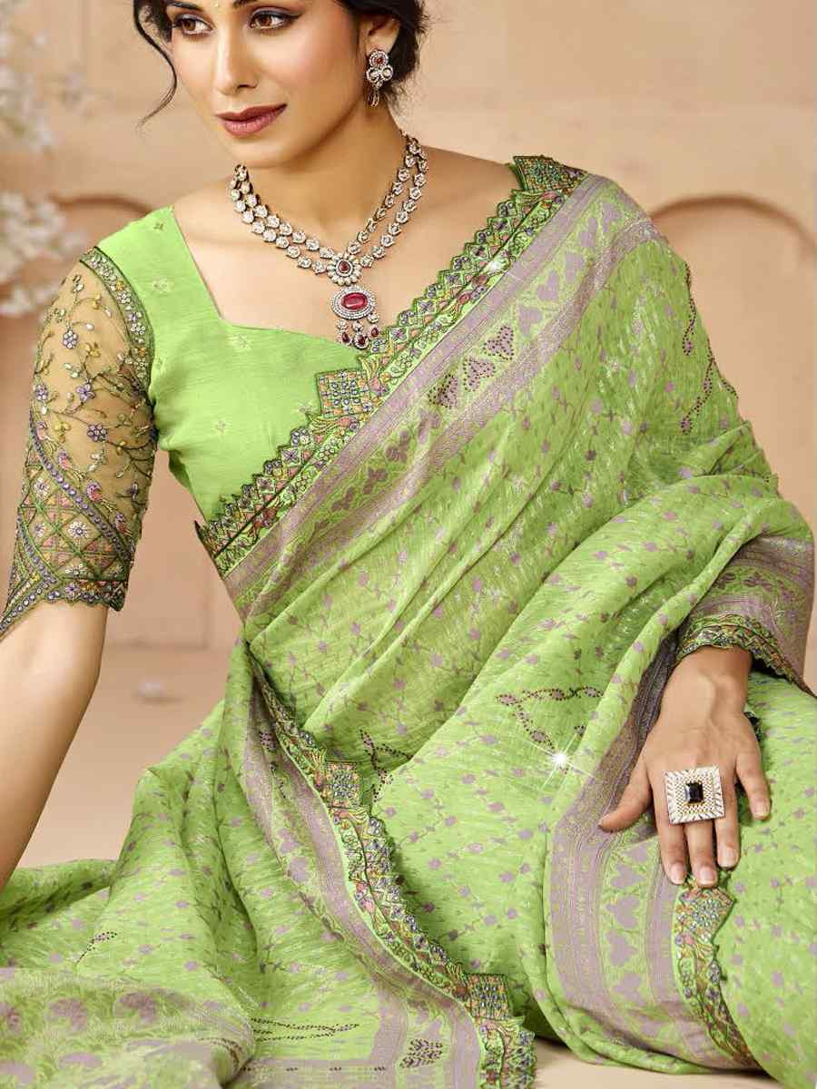 Green Silk Embroidered Festival Wedding Fancy Heavy Border Saree