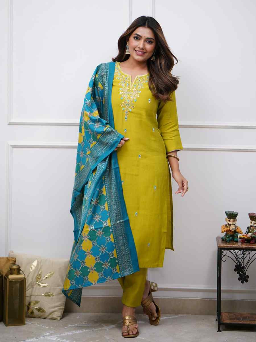 Green Silk Embroidered Party Wedding Ready Pant Salwar Kameez