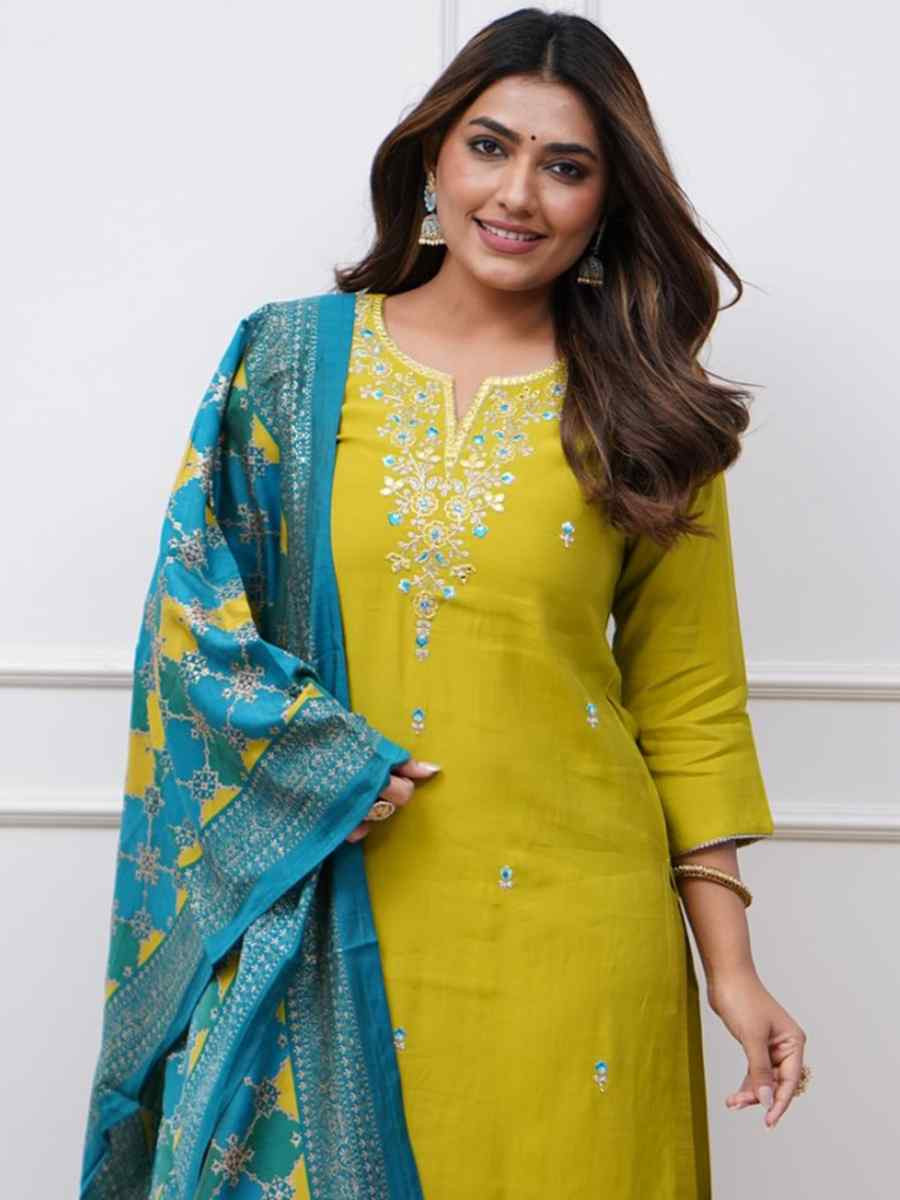 Green Silk Embroidered Party Wedding Ready Pant Salwar Kameez