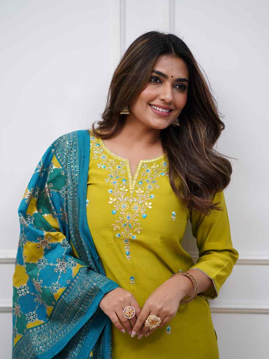 Green Silk Embroidered Party Wedding Ready Pant Salwar Kameez