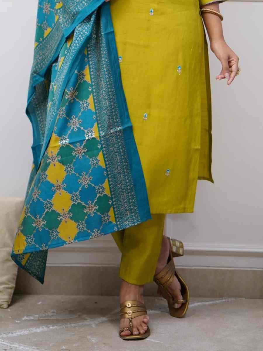 Green Silk Embroidered Party Wedding Ready Pant Salwar Kameez