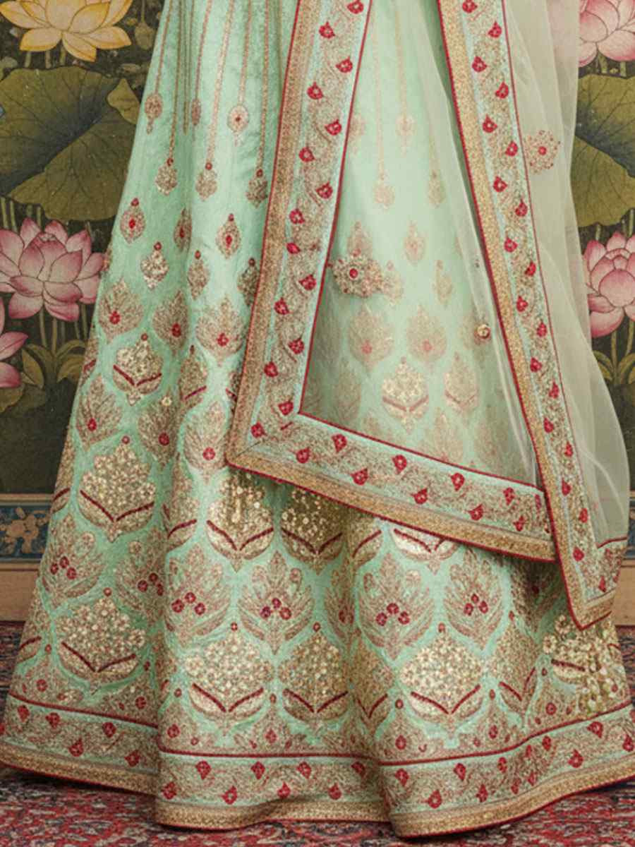 Green Silk Embroidered Wedding Reception Festival Heavy Border Lehenga Choli