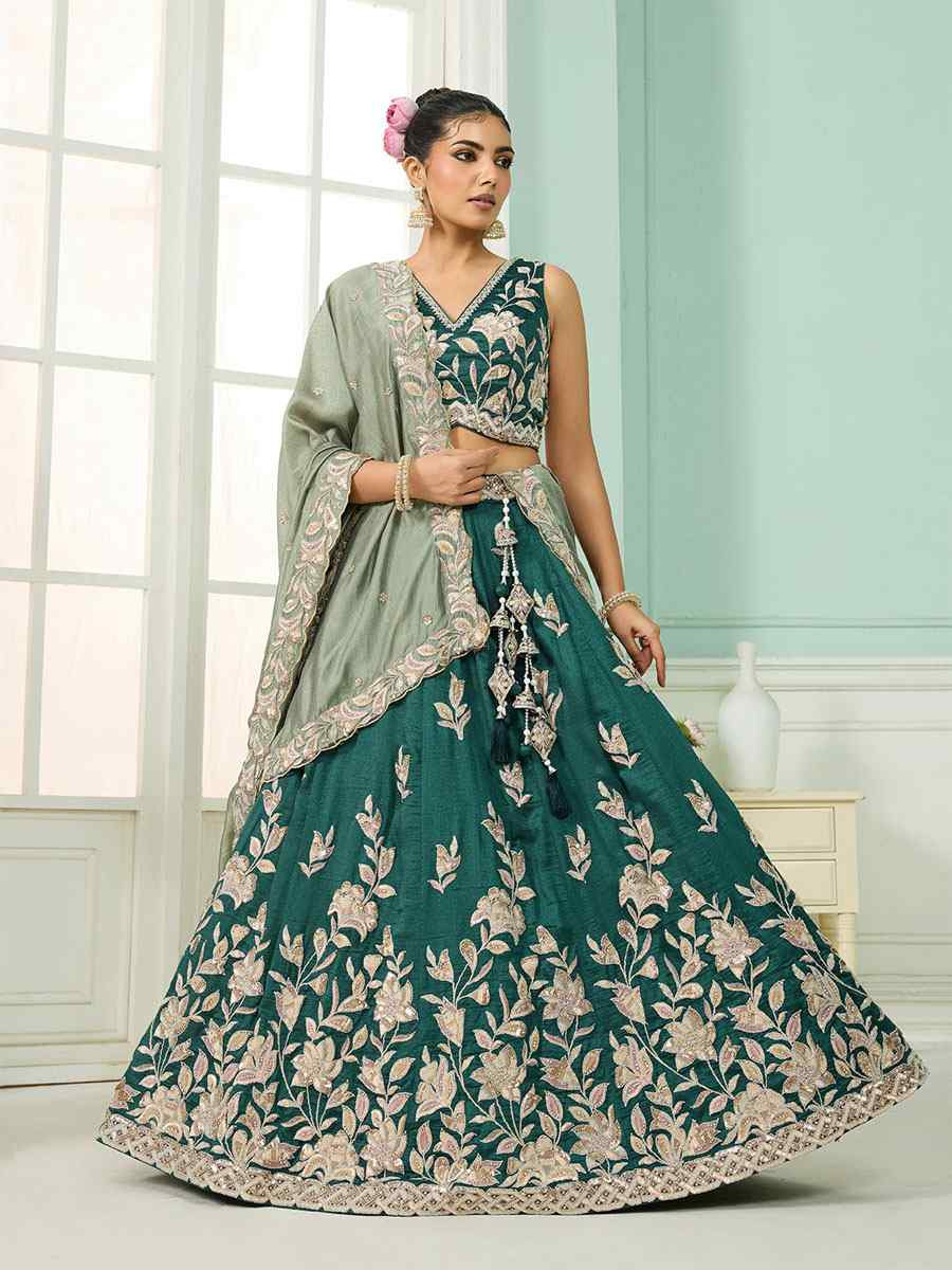 Green Silk Embroidered Wedding Reception Festival Heavy Border Lehenga Choli
