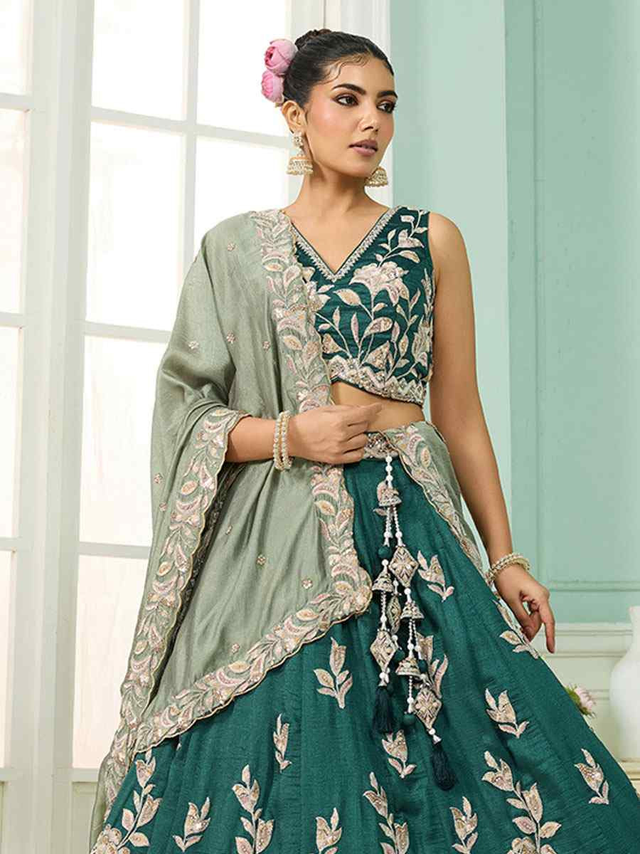 Green Silk Embroidered Wedding Reception Festival Heavy Border Lehenga Choli