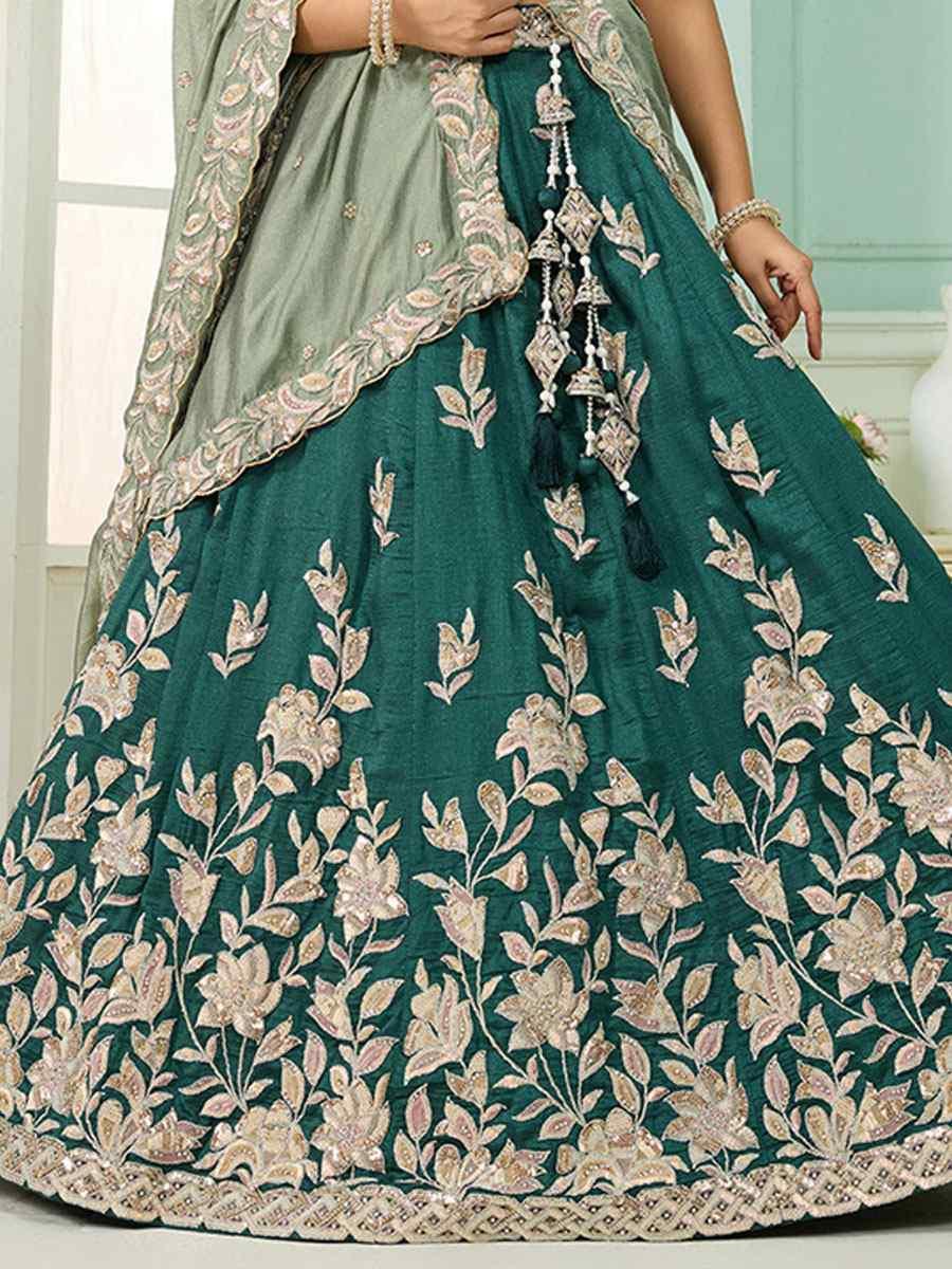 Green Silk Embroidered Wedding Reception Festival Heavy Border Lehenga Choli