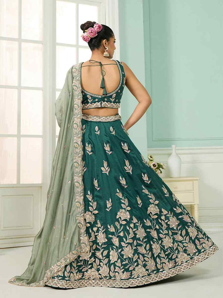 Green Silk Embroidered Wedding Reception Festival Heavy Border Lehenga Choli