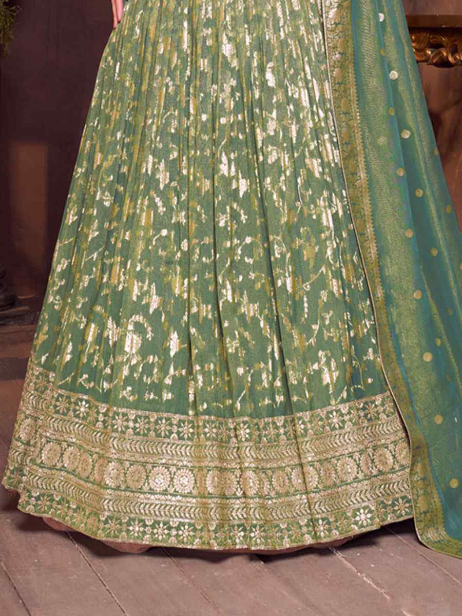 Green Silk Embroidered Wedding Reception Festival Ready Heavy Border Lehenga Choli