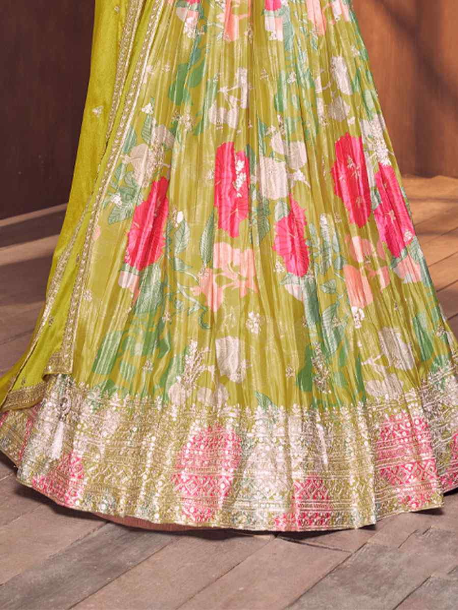 Green Silk Embroidered Wedding Reception Festival Ready Heavy Border Lehenga Choli
