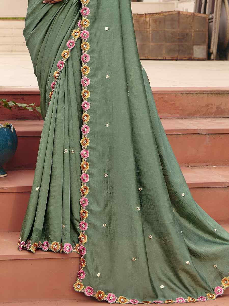 Green Silk Embroidery Bridal Reception Festival Wedding Fancy Heavy Border Saree