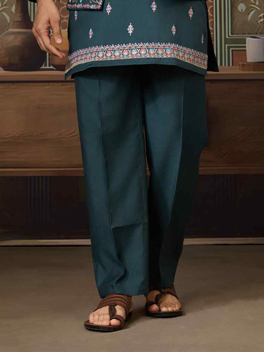 Green Silk Embroidery Festival Wedding Party Mens Kurta with Jacket