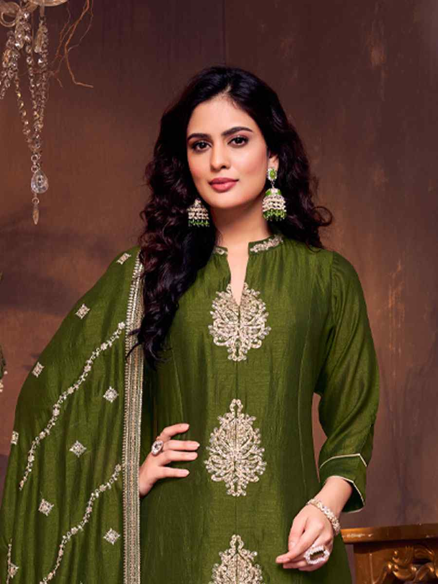 Green Silk Embroidery Party Wedding Festival Casual Ready Anarkali Salwar Kameez