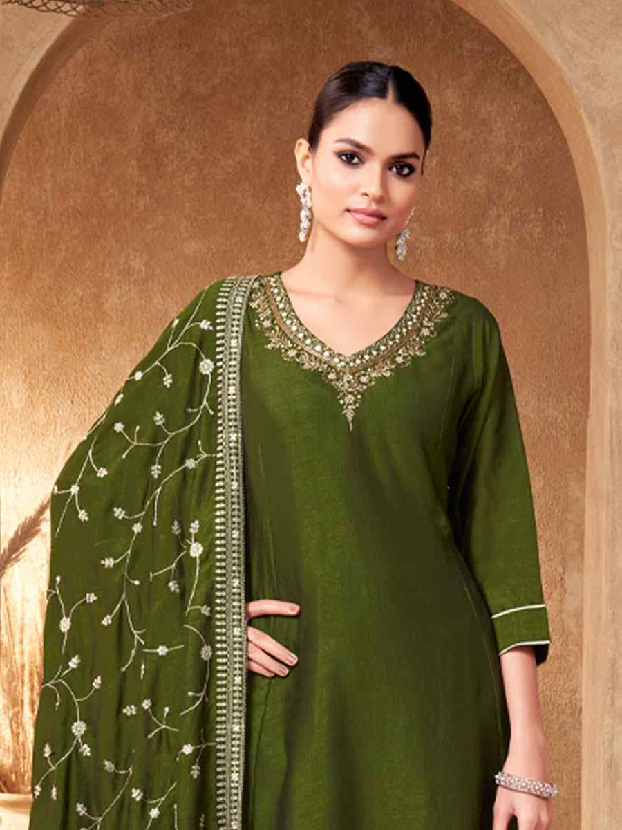 Green Silk Embroidery Party Wedding Festival Casual Ready Anarkali Salwar Kameez
