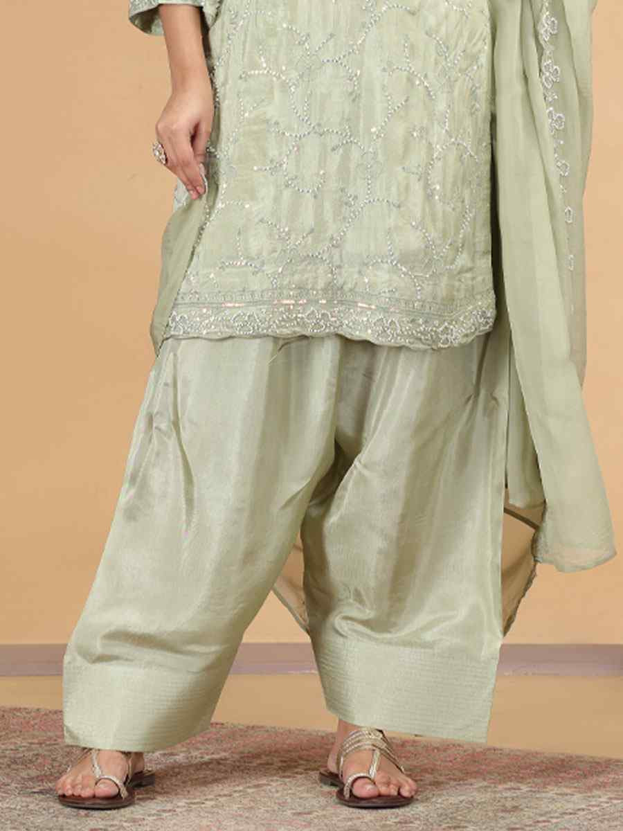 Green Silk Embroidery Party Wedding Festival Casual Ready Farsi Pant Salwar Kameez