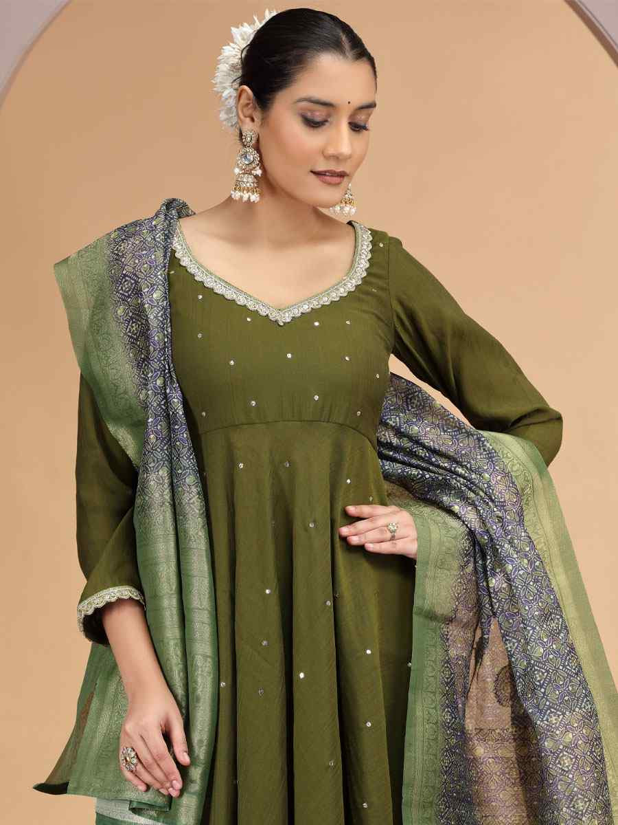 Green Silk Embroidery Party Wedding Festival Casual Ready Pant Salwar Kameez