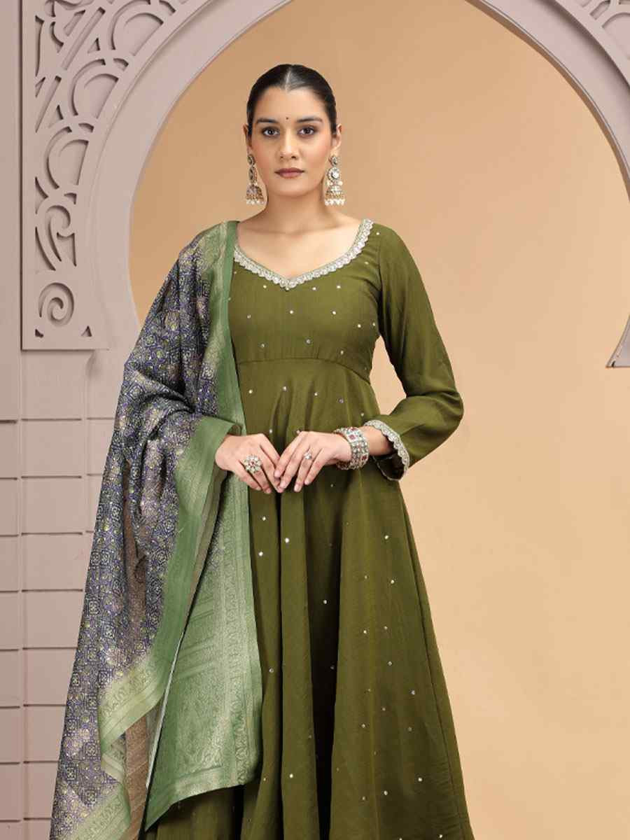 Green Silk Embroidery Party Wedding Festival Casual Ready Pant Salwar Kameez