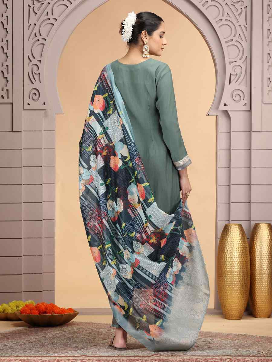 Green Silk Embroidery Party Wedding Festival Casual Ready Pant Salwar Kameez