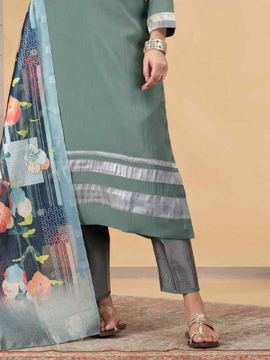 Green Silk Embroidery Party Wedding Festival Casual Ready Pant Salwar Kameez