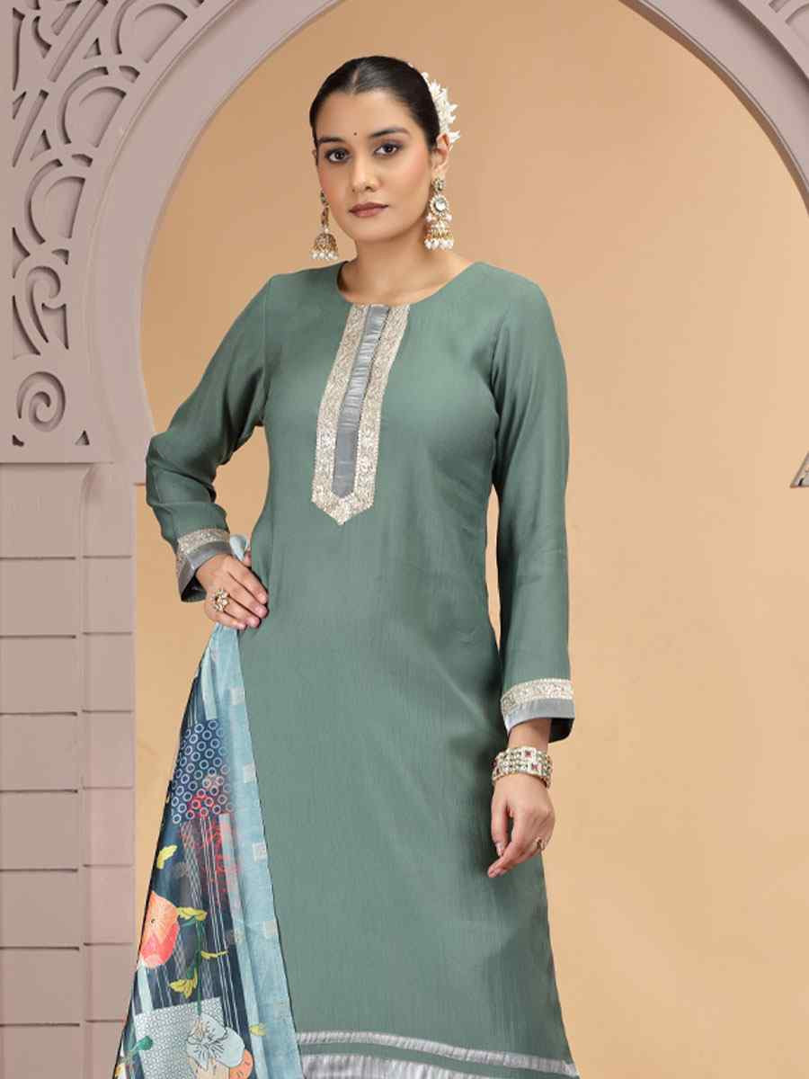 Green Silk Embroidery Party Wedding Festival Casual Ready Pant Salwar Kameez