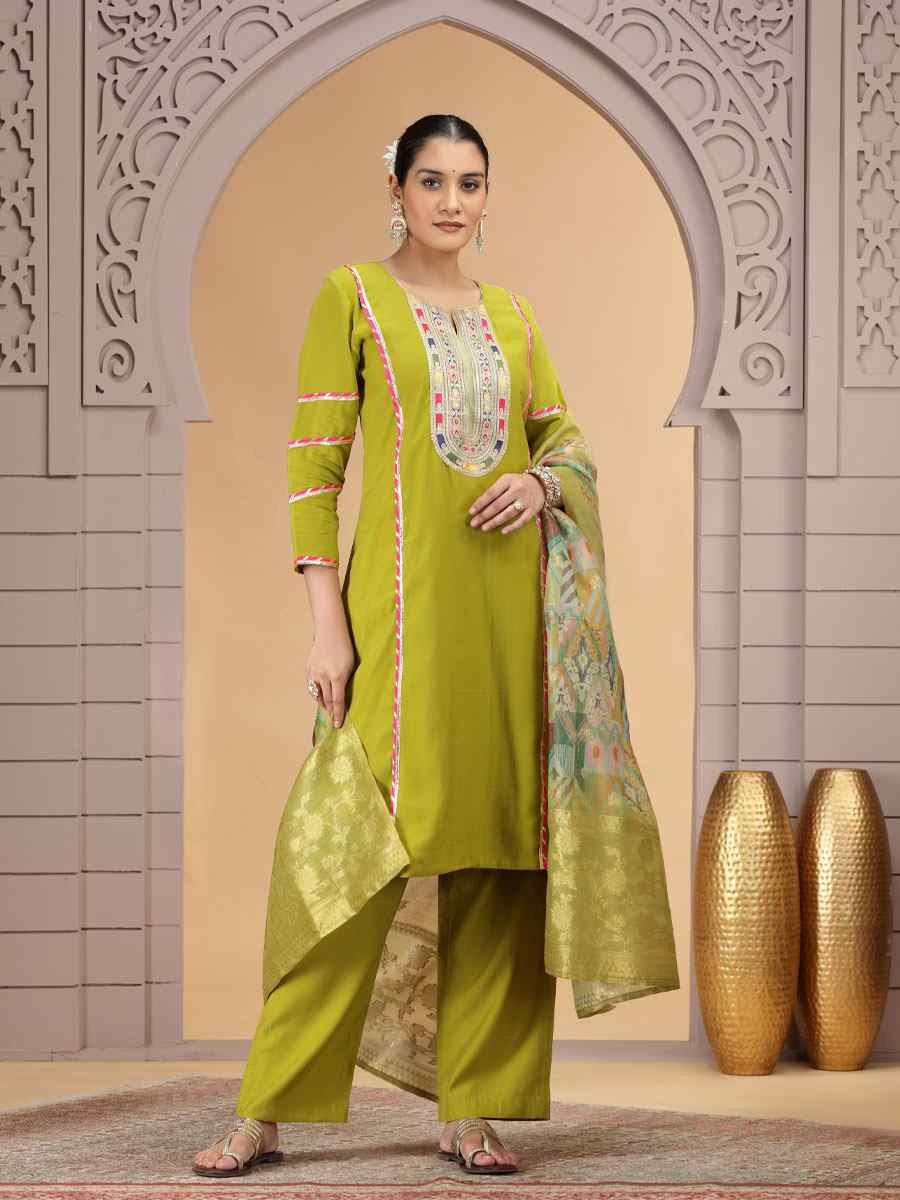 Green Silk Embroidery Party Wedding Festival Casual Ready Pant Salwar Kameez