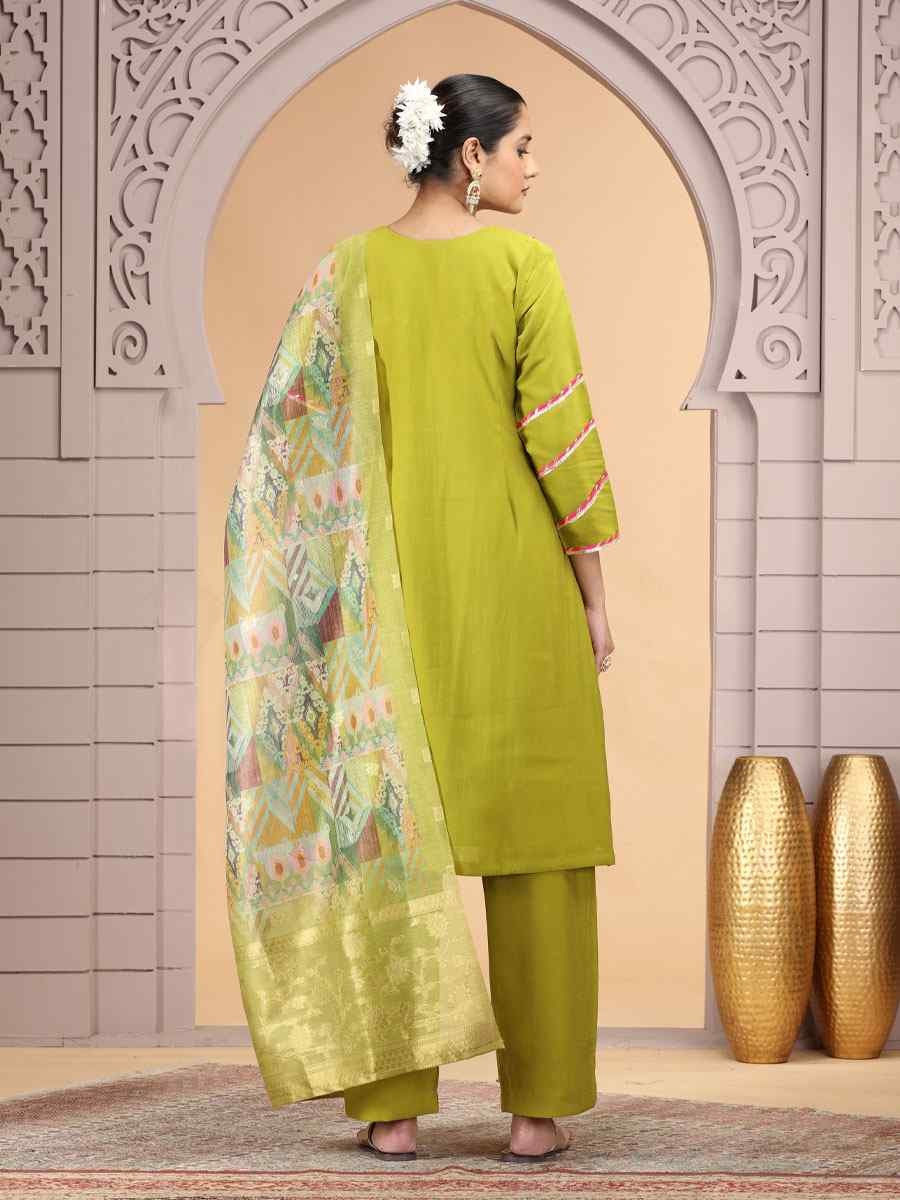 Green Silk Embroidery Party Wedding Festival Casual Ready Pant Salwar Kameez