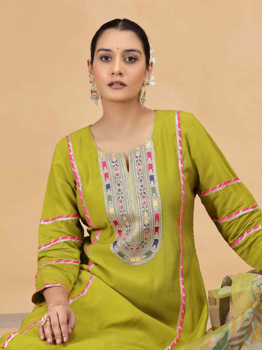 Green Silk Embroidery Party Wedding Festival Casual Ready Pant Salwar Kameez