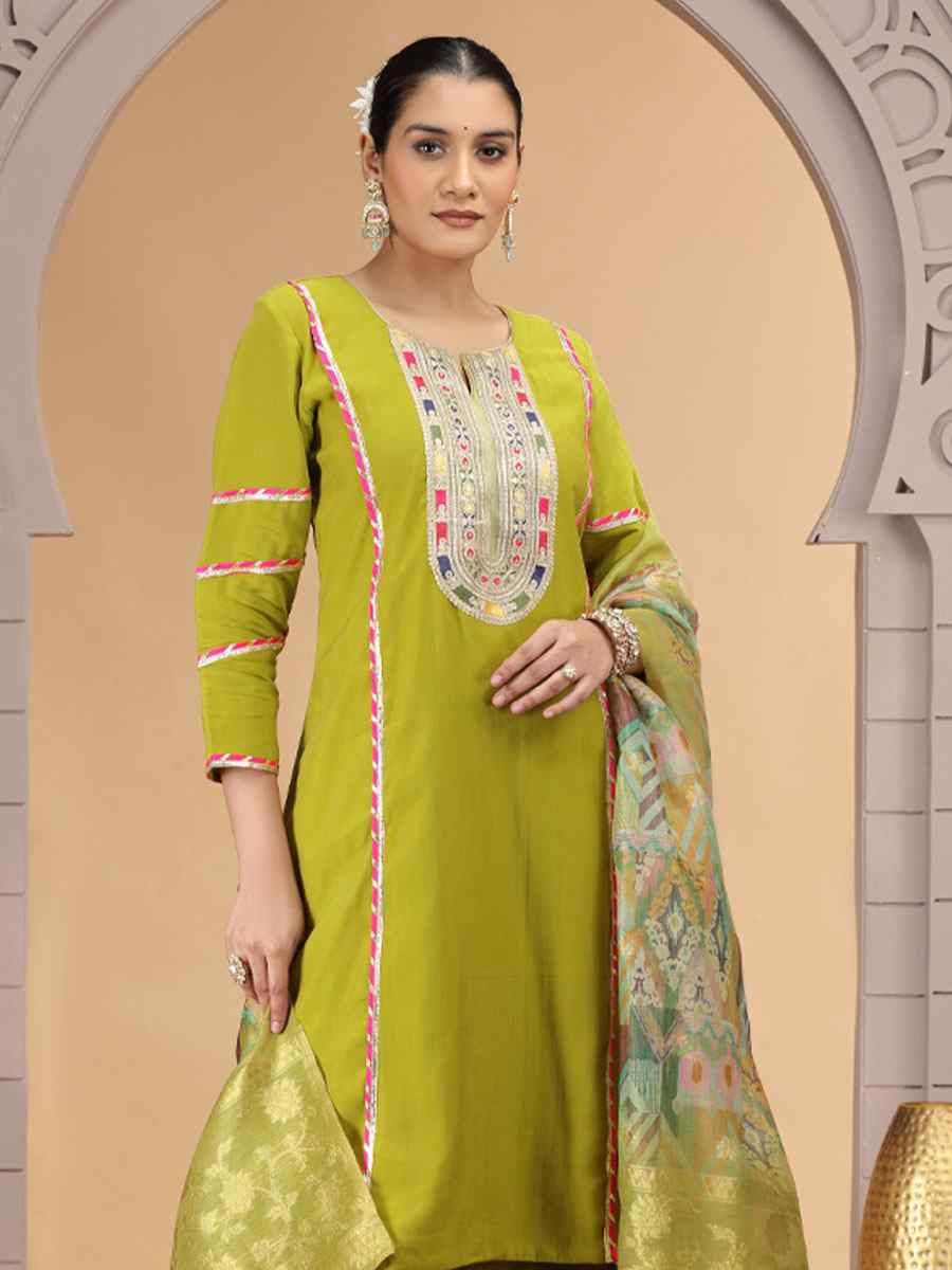 Green Silk Embroidery Party Wedding Festival Casual Ready Pant Salwar Kameez