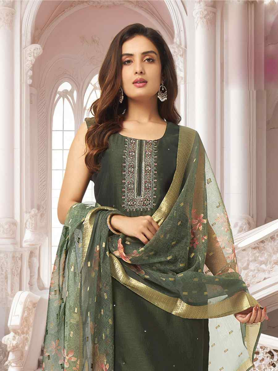 Green Silk Embroidery Party Wedding Festival Casual Ready Pant Salwar Kameez