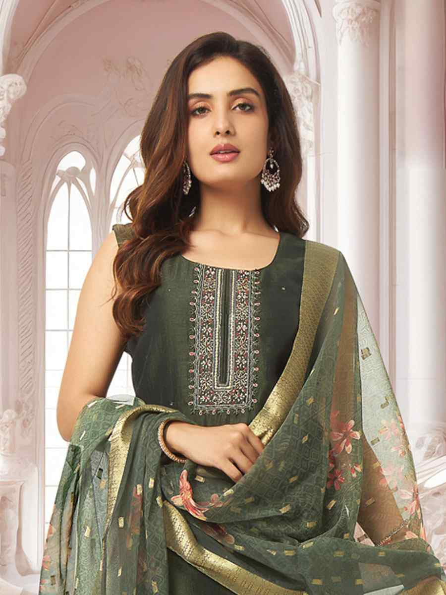 Green Silk Embroidery Party Wedding Festival Casual Ready Pant Salwar Kameez