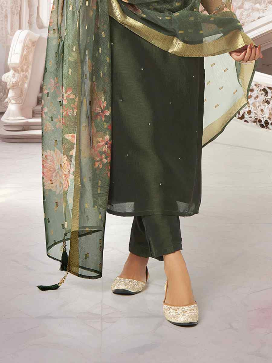Green Silk Embroidery Party Wedding Festival Casual Ready Pant Salwar Kameez