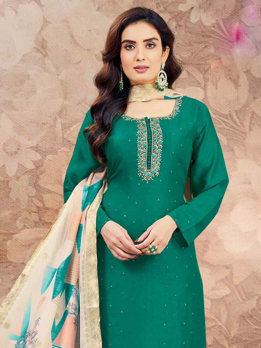 Green Silk Embroidery Party Wedding Festival Casual Ready Pant Salwar Kameez