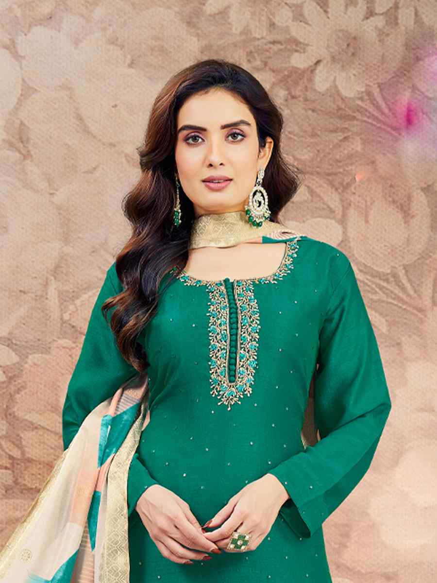 Green Silk Embroidery Party Wedding Festival Casual Ready Pant Salwar Kameez
