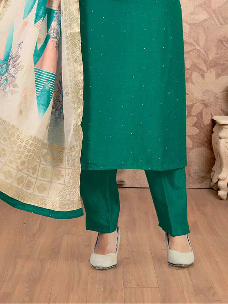 Green Silk Embroidery Party Wedding Festival Casual Ready Pant Salwar Kameez